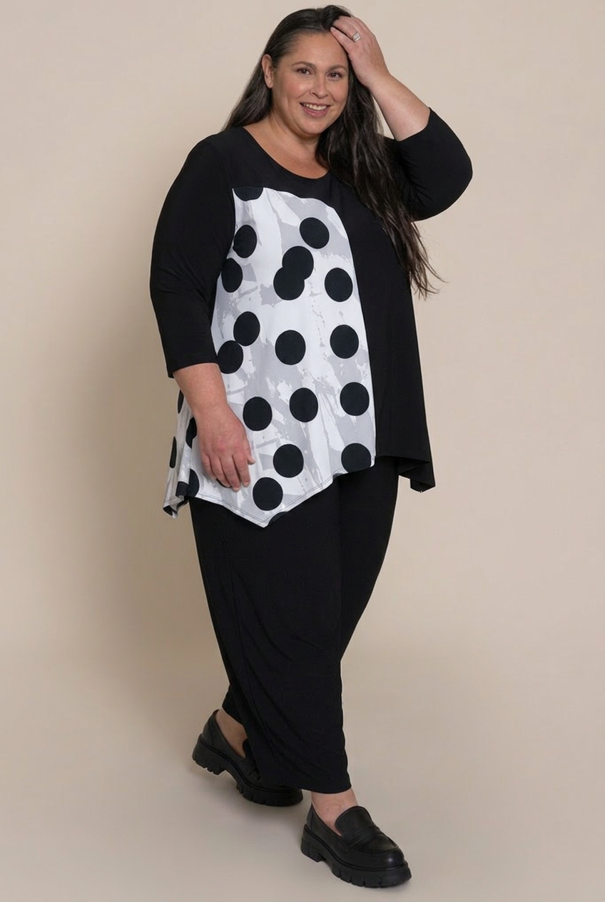 Go To Low Neck T, Blocked Print