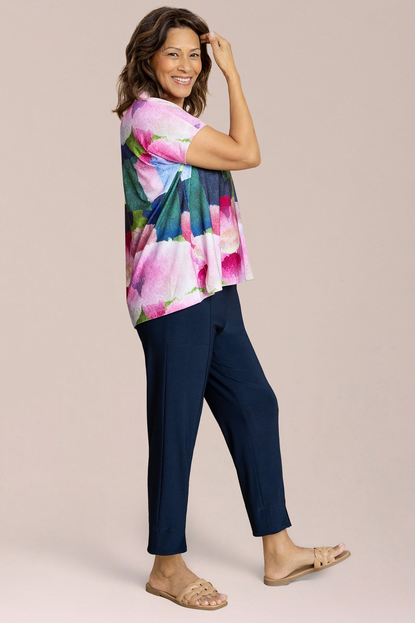 Deep V Top Print Short Sleeve