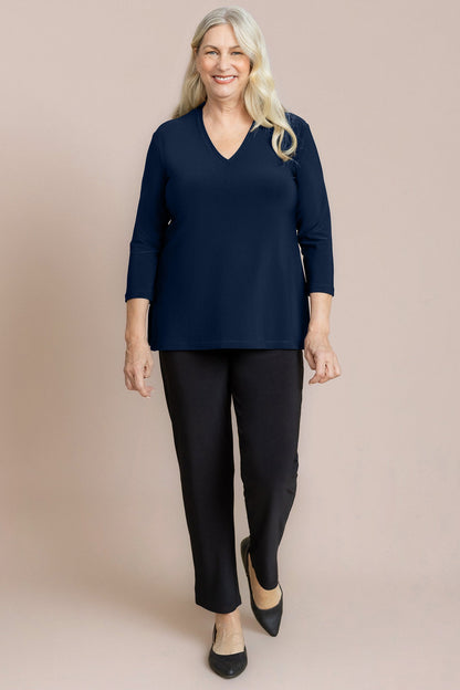 Go To Narrow V-Neck Top 3/4 Sleeve
